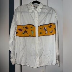 White Casual Button Down Shirt with Yellow Accents